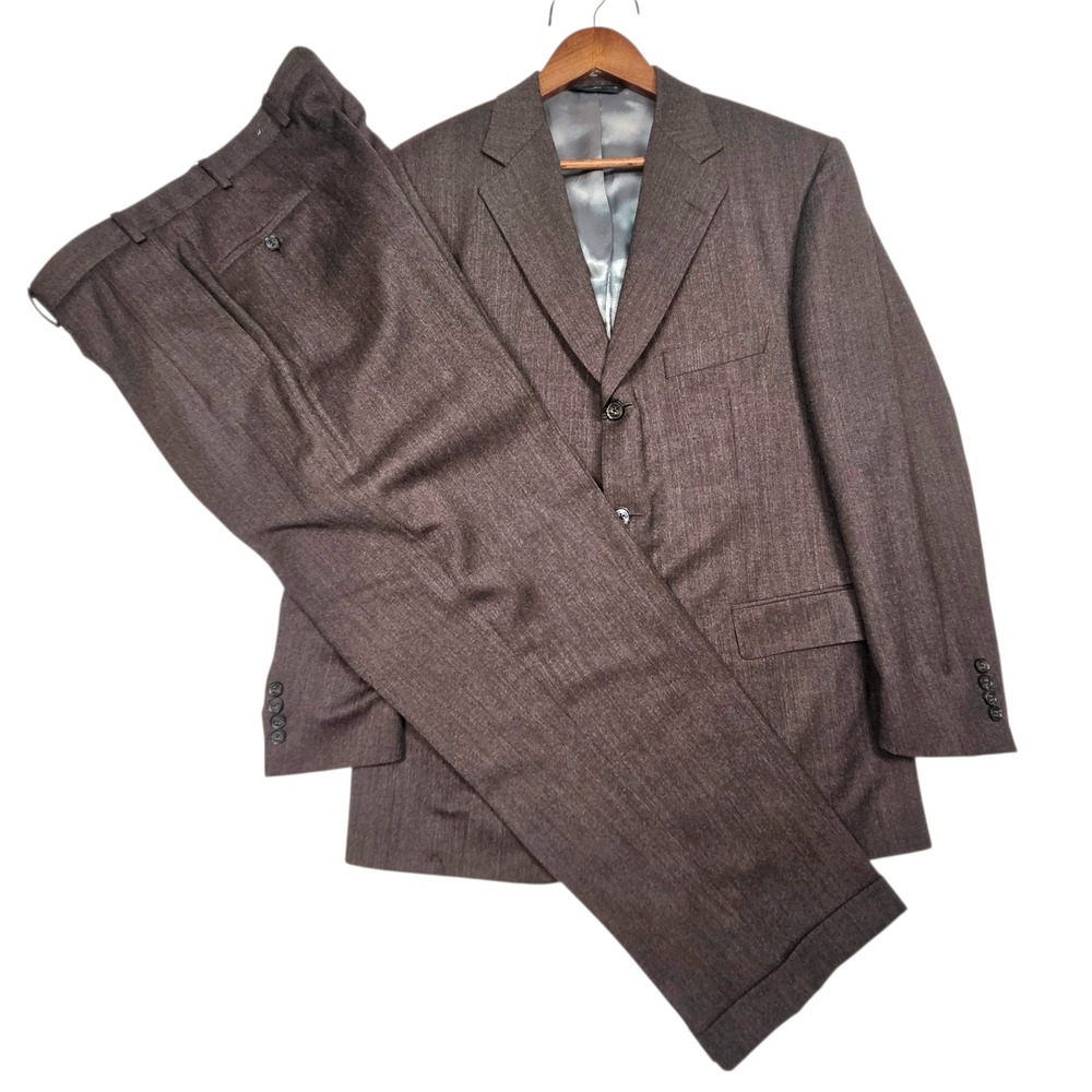 New Samuelsohn Suit Mens 42R 36W Brown Cashmere‎ Wool SB Greenwich Pleated NWOT